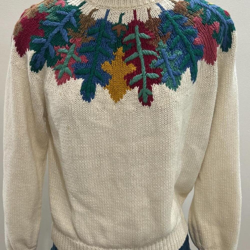 Vintage Koret Petites Fall Leaf Yoke Knit Sweater - Size S/M